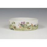 A Chinese porcelain bowl, four character mark of Qianlong but 20th century, of cylindrical form, the