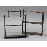 An early 20th century chinoiserie three-tier wall shelf, height 58cm, together with a similar wall