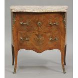 A late 20th century French kingwood and gilt metal mounted bombé commode, the moulded marble top