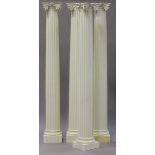 A set of four modern moulded composition architectural Corinthian columns, the fluted columns