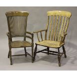 A late 19th century beech and elm bar back Windsor armchair, the solid seat on turned legs, height