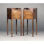 A pair of 19th century mahogany bedside cabinets, each galleried top with pierced handles above a
