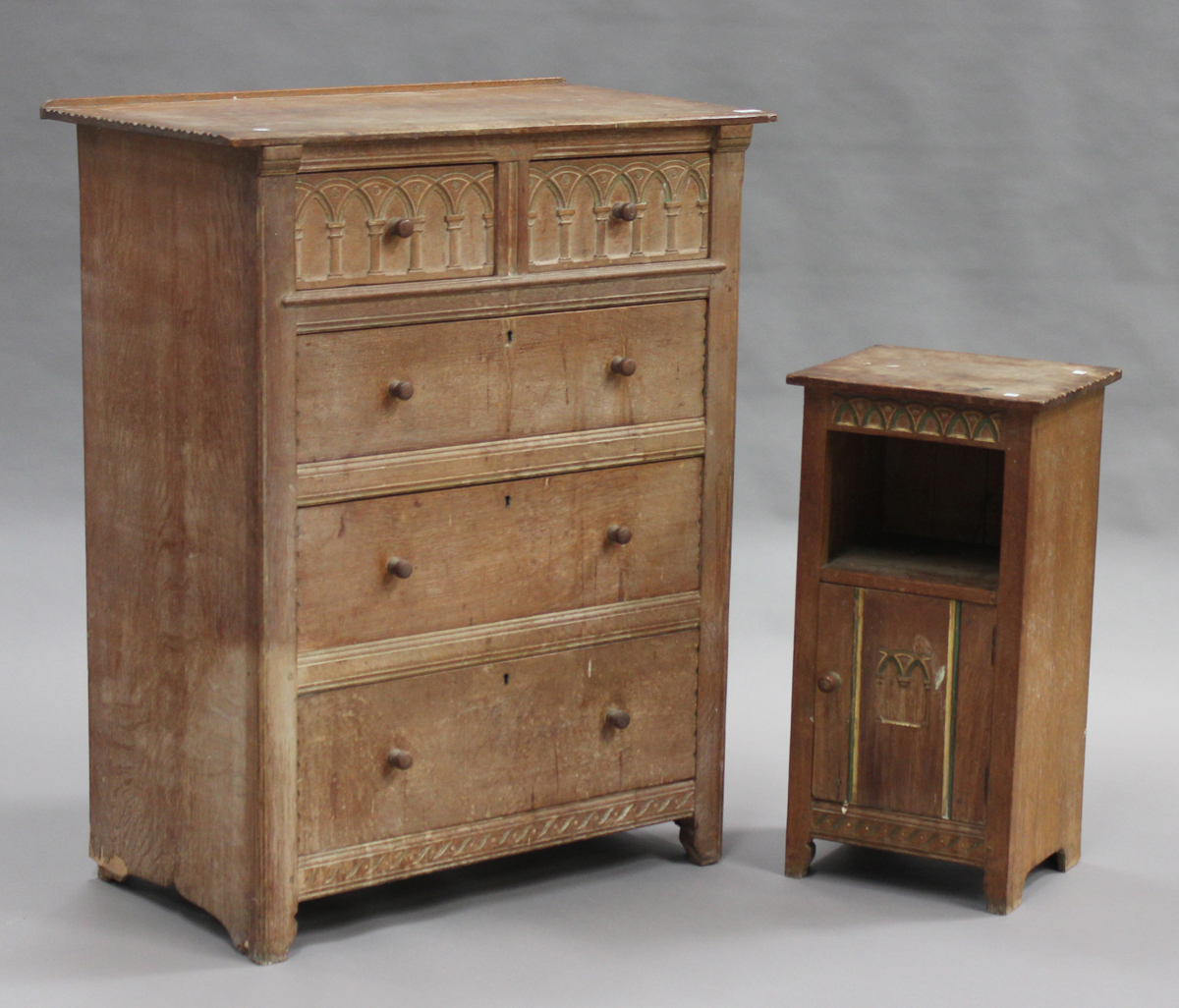 A George V limed oak chest of two short and three long drawers, height 113cm, width 91cm, together