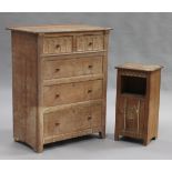A George V limed oak chest of two short and three long drawers, height 113cm, width 91cm, together