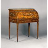 A late Victorian Neoclassical Revival satinwood and painted cylinder bureau, decorated with