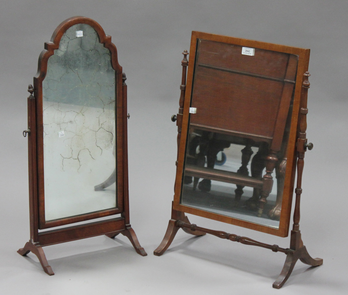 A 19th century mahogany swing frame mirror, height 68cm, width 45cm, together with a Queen Anne