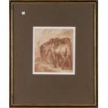 Follower of Philips Wouwerman - Two Saddled Horses, 18th century sanguine, label verso, 26cm x 23cm,