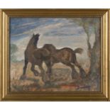 Ronald Ossory Dunlop - 'Horses Frightened by the Storm', oil on board, signed recto, titled and