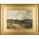 David Cox Junior - Extensive Landscape with Shepherd and Windmill, watercolour, signed, 47cm x 66.