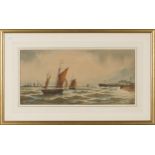 Thomas Bush Hardy - Sailing Vessels in Coastal Waters, a pair of watercolours with gouache, both