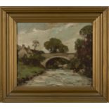 Robert A. Kennedy - 'Currie Bridge', early 20th century oil on panel, signed with monogram recto,