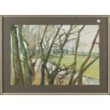 Anthony Atkinson - 'The Colne, Nr. West Bergholt', 20th century gouache, signed recto, titled to