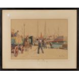 Harry Arthur Riley - Figures working on a Dock, possibly Shoreham Harbour, Sussex, watercolour