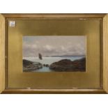 Edoardo Federico de Martino - Sailing Boat off a Coast, oil on panel, label verso, 12.5cm x 21.