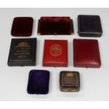 Eight Victorian and later watch boxes and cases, including a Longines wristwatch case, three J.W.