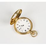 An 18ct gold keyless wind half-hunting cased gentleman's pocket watch, the gilt three-quarter