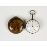A gilt metal and under painted tortoiseshell decorated keywind pair cased open-faced pocket watch,