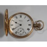 A Waltham 9ct gold keyless wind hunting cased gentleman's pocket watch, the jewelled lever