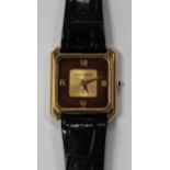 A Mappin & Webb 18ct gold square cased gentleman's wristwatch, the signed gilt and tortoiseshell