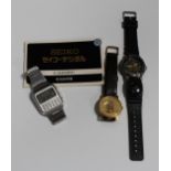 A Seiko C-153 LCD display digital calculator gentleman's bracelet wristwatch, with the original