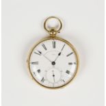 An 18ct gold cased keywind open-faced pocket watch, the gilt three-quarter plate jewelled lever