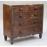 A 19th century mahogany chest of two short and three long drawers with spiral reeded pilasters, on