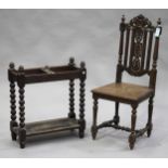 A Victorian carved oak side chair, together with a Victorian oak two-section stick stand, width