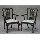 A pair of late 19th/early 20th century George III Chippendale style mahogany pierced splat back