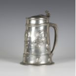 A Libery & Co 'Tudric' pewter tappit lidded tankard of large proportions, attributed to Oliver