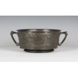 A Liberty & Co 'Tudric' pewter twin-handled rose bowl, designed by David Veazey, model number '011',