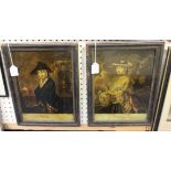 Two reverse coloured prints on glass, 'Summer' and 'Winter', each 36cm x 25.5cm, both within Hogarth
