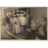 Edgar Chahine - Les Frites, monochrome etching with drypoint, signed and editioned 18/50 in