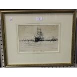 William Minshall Birchall - 'H.M.S. Worcester', monochrome wood-engraving, signed in pencil, 17.