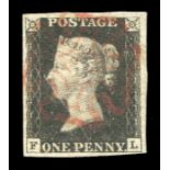 A Great Britain 1840 1d black stamp plate 6, four margins, red Maltese Cross.Buyer’s Premium 29.