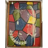 J.N. - Abstract with Architectural Motifs, 20th century oil on board, signed with initials, 110cm