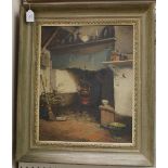 Adrianus 'Arie' Johannes Zwart - 'Interieur te Lage Mierde' (Cottage Interior Scene with Kettle over