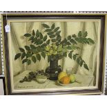 Daphne Jerrold - 'Still Life with Berberis', 20th century oil on canvas, signed recto, titled to