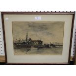 Everard Holland - Shoreham Harbour, Sussex, watercolour, signed with monogram and dated '25, 26cm