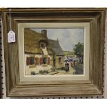 Henri Miloch - Street Scene with Figures and Distant Harbour, oil on board, signed, 21cm x 26cm,