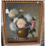 Jan de Goederen - Still Life of Hydrangeas in a Vase, 20th century oil on canvas, signed, 49cm x