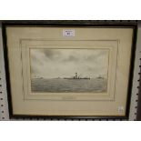 Kenneth Allington Yockney - 'H.M.S. Erebus', pencil, signed, 15.5cm x 25.5cm within a Hogarth