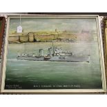 George Roser - 'H.M.S. Grenade at Grand Harbour Malta', oil on board, signed, titled and dated 1985,