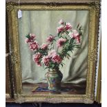 Leonard Carr Cox - Still Life of Flowers in a Canton Vase, 20th century oil on canvas, signed,