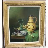 Raymond Campbell - Still Life of a Tabletop, late 20th century oil on canvas, signed, 59.5cm x 49cm,