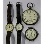 A silver cased keywind open-faced gentleman's pocket watch, the gilt movement detailed 'Am. Watch