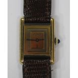 A Must de Cartier silver gilt rectangular cased mechanical lady's wristwatch, the signed three