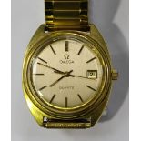 An Omega Quartz gilt metal fronted and steel backed gentleman's wristwatch, the signed gilt dial