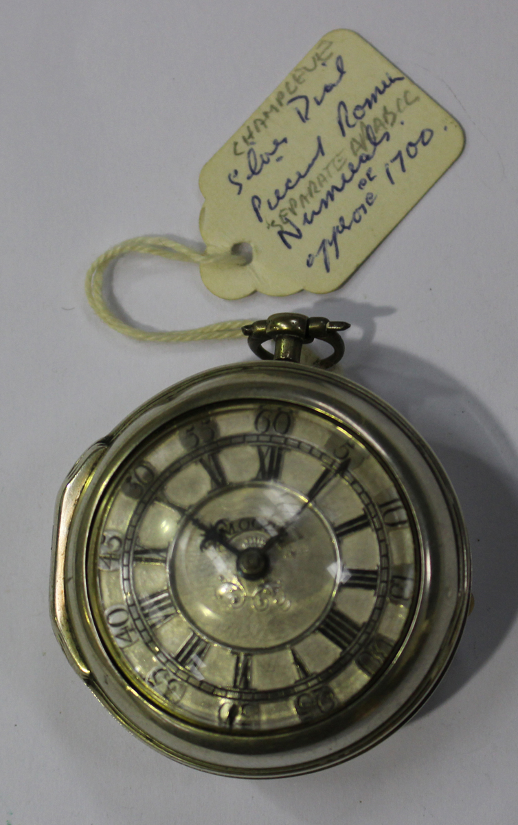 A silver twin cased open-faced gentleman's pocket watch, the gilt fusee movement with a verge