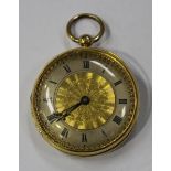 An 18ct gold cased keywind open-faced lady's fob watch, the gilt fusee movement with a lever