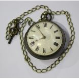 A silver pair cased keywind open-faced gentleman's pocket watch, the gilt fusee movement with